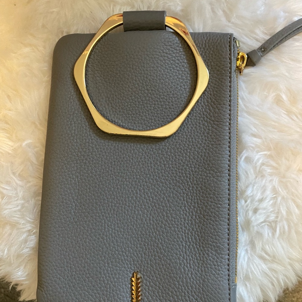 Gray Leather Clutch with Gold Accents - Picture 2 of 5